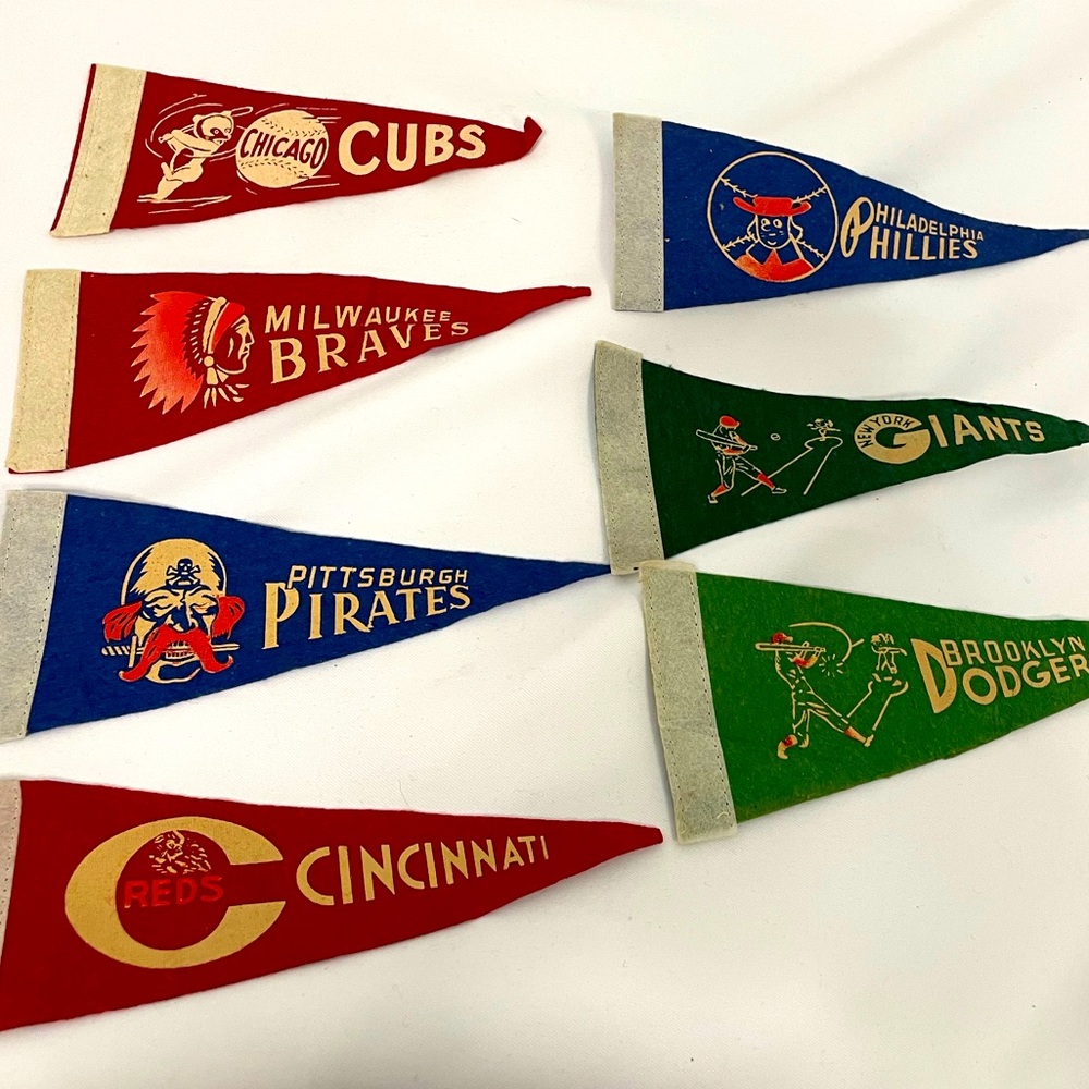 Set of 7 vintage mini felt MLB baseball pennants from 1940-50s *rare*